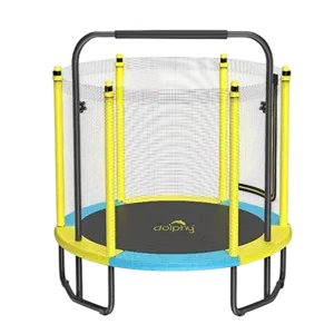 Dolphy 60 Inch Indoor & Outdoor Kids Trampoline with Adjustable Handle – Yellow & Blue