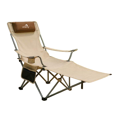 Dolphy Camping Adjustable Lounge Chair with Headrest & Cup Holder- White