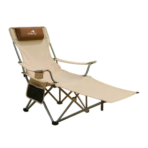 Dolphy Camping Adjustable Lounge Chair with Headrest & Cup Holder- White