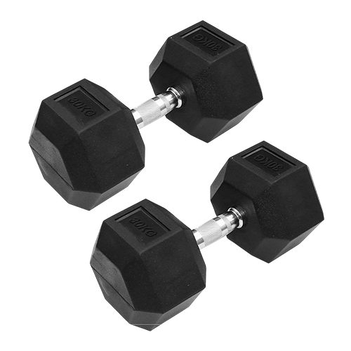 Dolphy 30kg Pro Strength Rubber Coated Hex Dumbbell Pair 60Kg Total