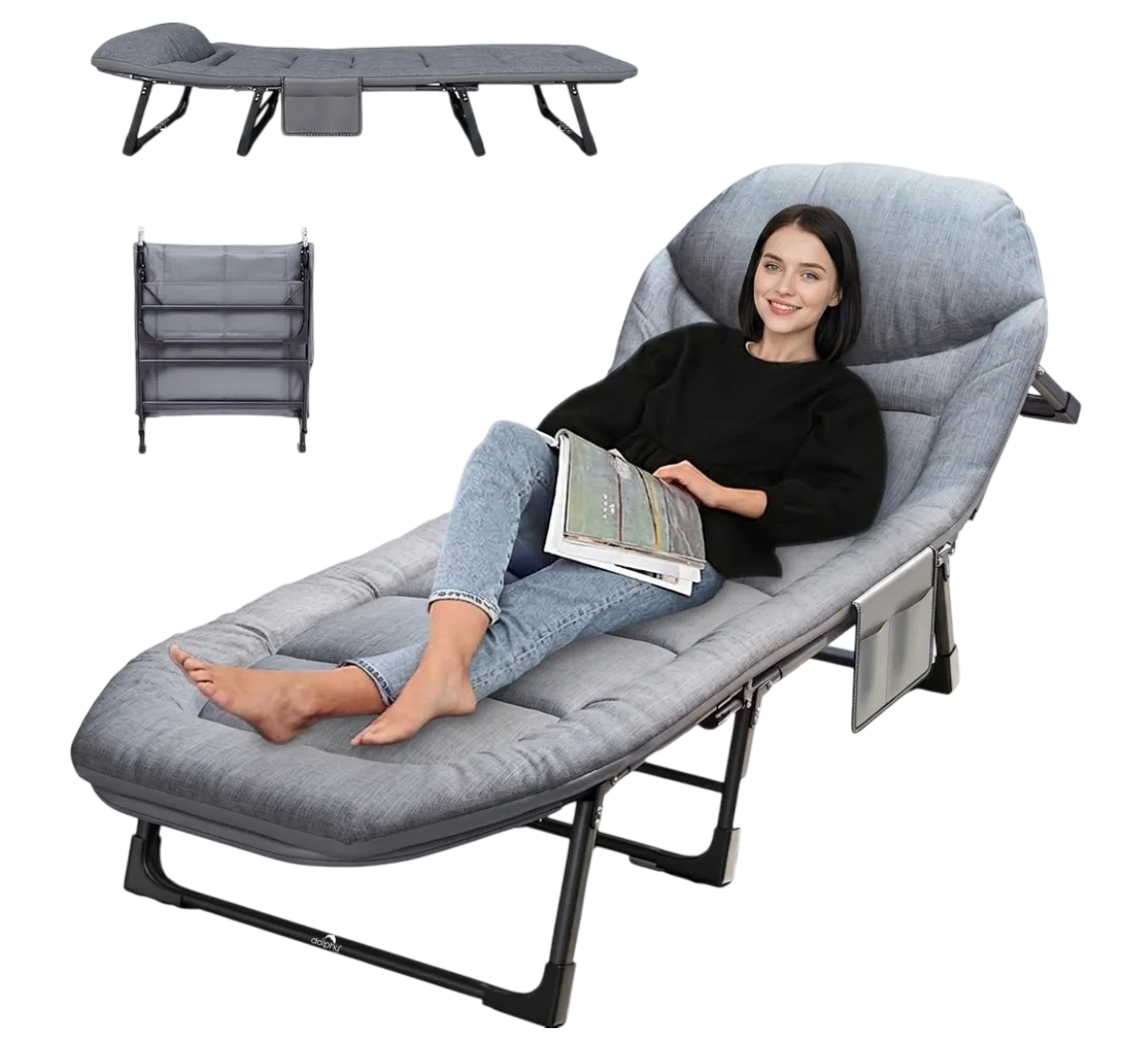 Dolphy Portable Folding Bed For Sleeping With Soft Cushion 6 Feet with headrest