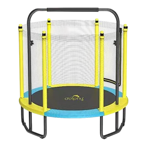 Dolphy 60 Inch Indoor & Outdoor Kids Trampoline with Adjustable Handle – Yellow & Blue