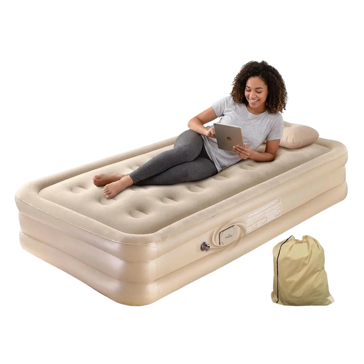 Dolphy Pvc Single Inflatable  Air Bed With Built-in Electric Pump