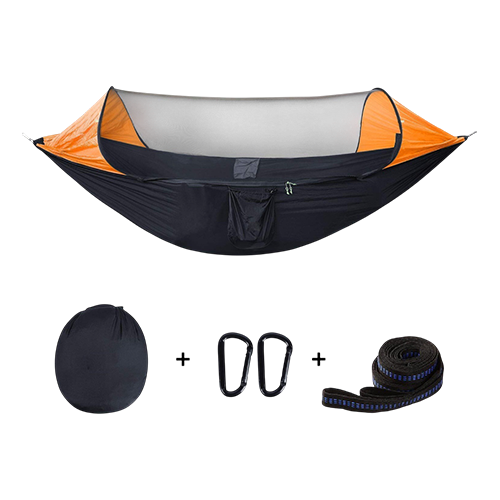 Dolphy Lightweight Nylon Camping Hammock with Mosquito Net - Orange & Black