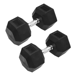 Dolphy 30kg Pro Strength Rubber Coated Hex Dumbbell Pair 60Kg Total