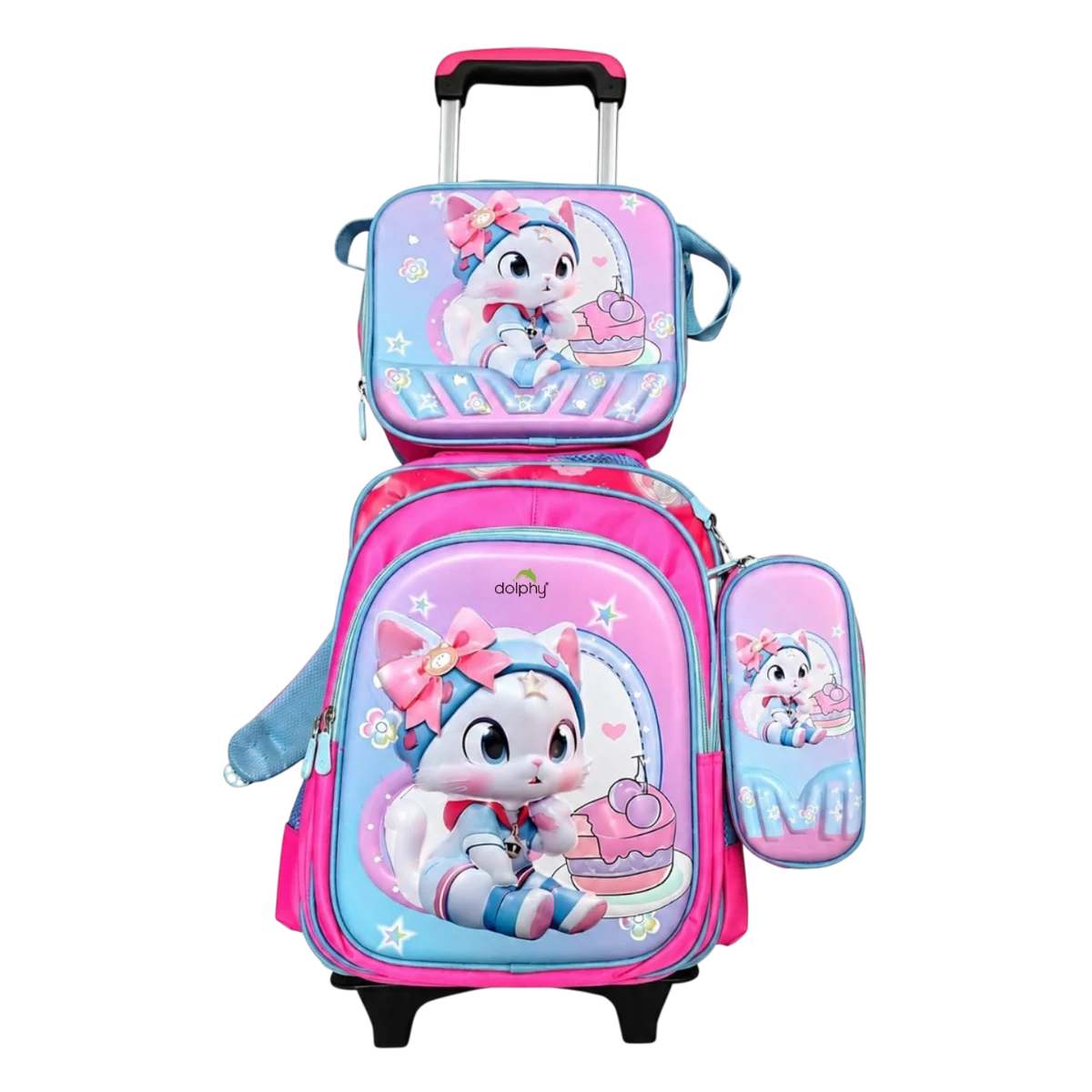 Dolphy Kids Trolley School Bag with Wheels, Lunch Bag & Pencil Case
