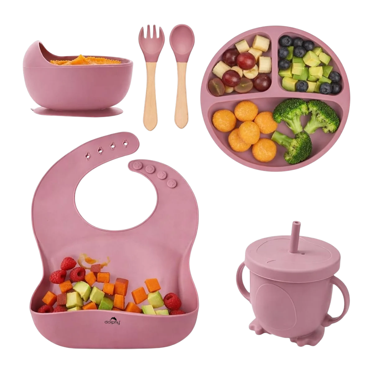 Dolphy Silicone Self-Feeding Set, Bpa-Free Tableware Kit for Babies