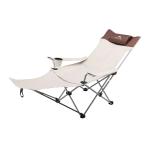 Dolphy Camping Adjustable Lounge Chair with Headrest & Cup Holder- White