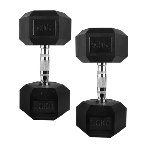 Dolphy 20kg Rubber Coated Hex Dumbbell Set For Strength Training