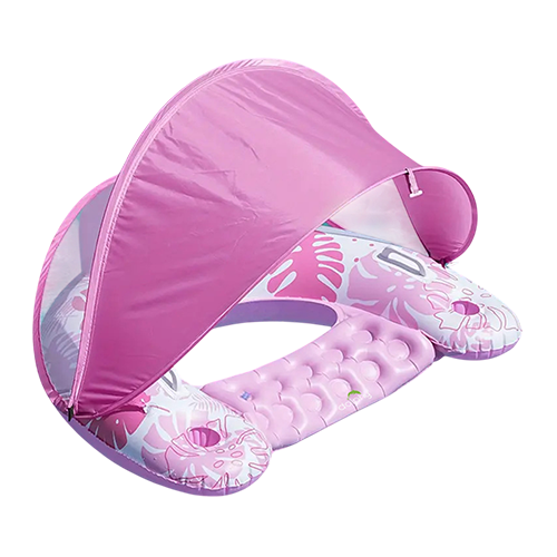 Dolphy Inflatable Pool Floating Chair With Canopy & Holder For Adults - Pink